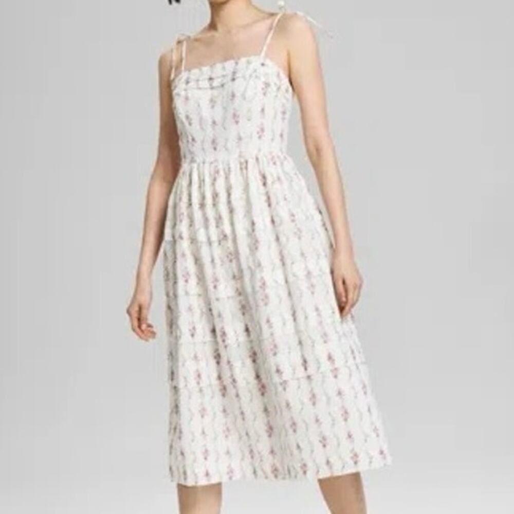And Now This Women’s Floral Print Square Neck Cotton Tiered Midi Dress L NWT